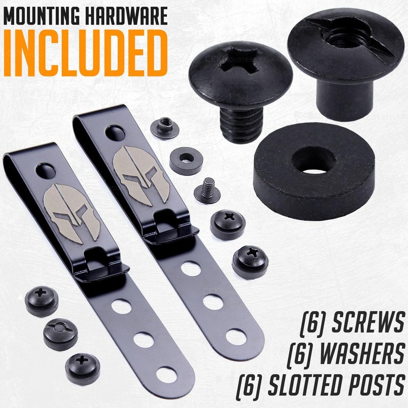 Holstex HolsterSmith Universal Metal Belt Clip for Holster Making - (Model 5) - (3-Hole) - (Tactical Black) - (w/Spartan Helmet Engraving) - (w/Mounting Hardware) - (2 Pack) - Image 4